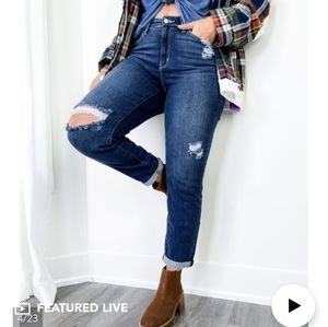 Judy blue high rise cuffed distressed boyfriend jeans